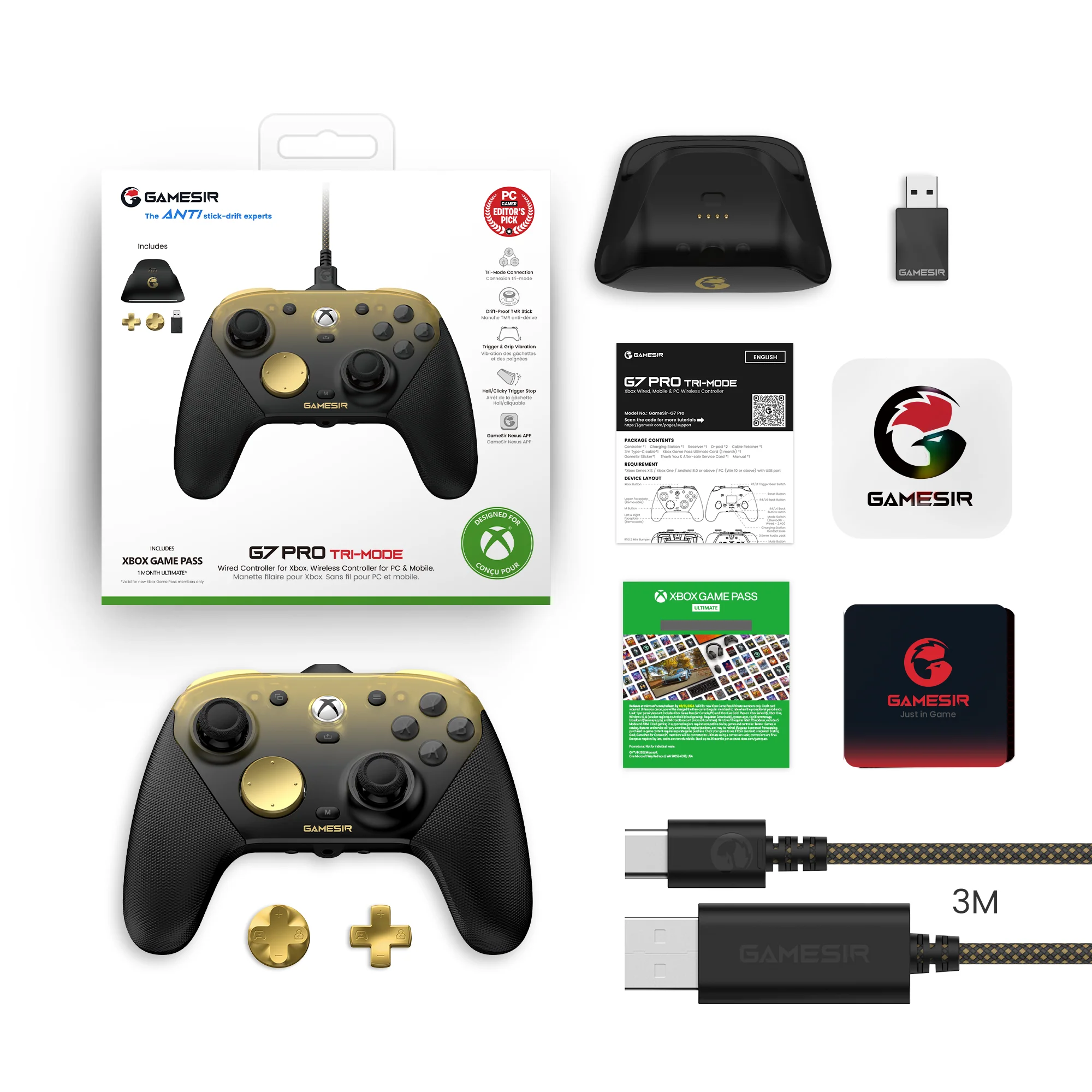 GameSir G7 Pro Tri-Mode Xbox Wired, PC & Mobile Wireless Controller - Golden Ombre - Image 9